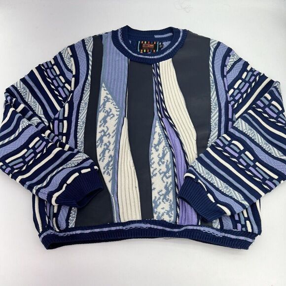Steven Land Hip Hop Coogi Style 90s Knit Sweater Size Large